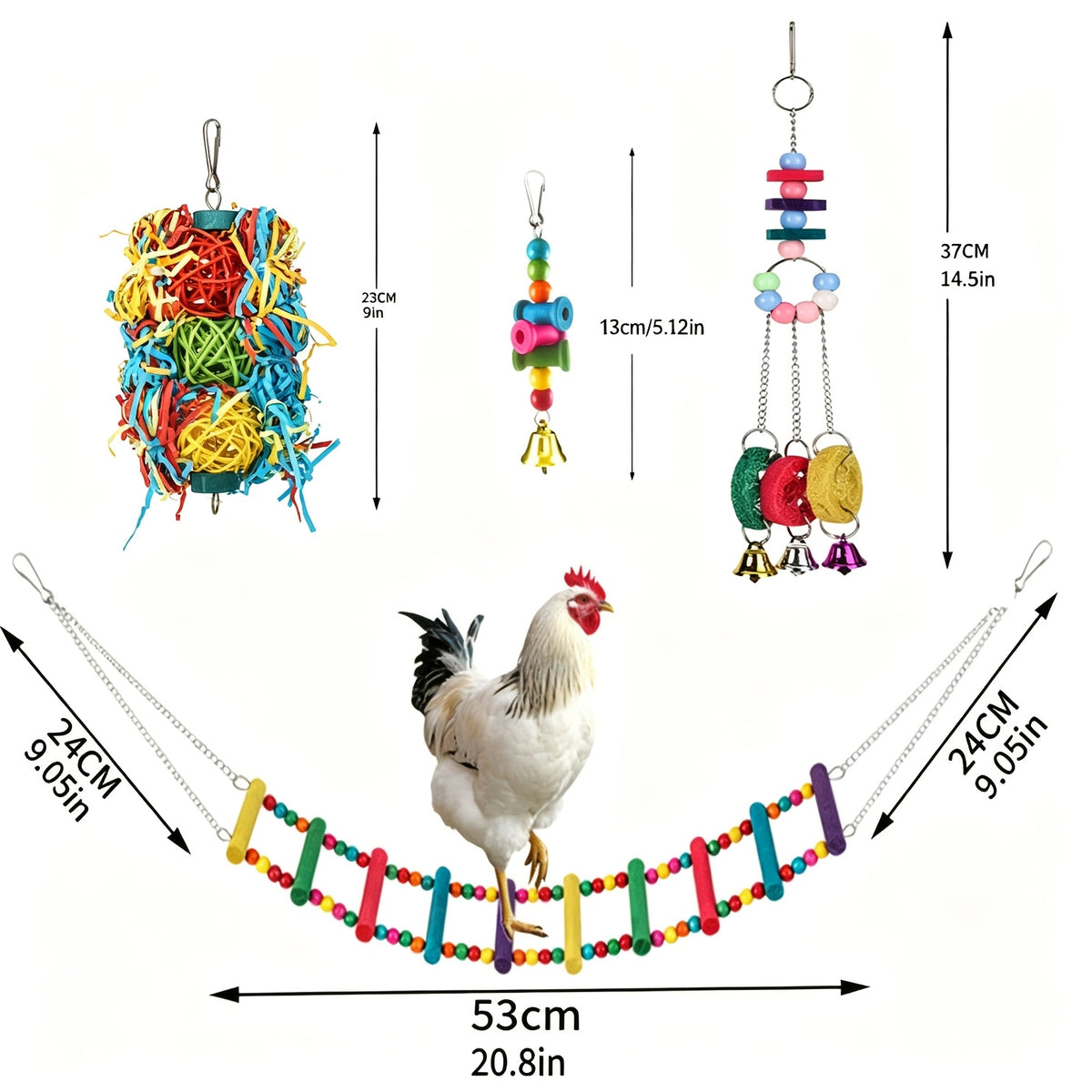 Chicken Coop Toy Set in 5 or 9 Piece Options, Hanging Poultry Enrichment Accessories for Backyard Hens, Coop Activity and Chicken Keeper Gifts