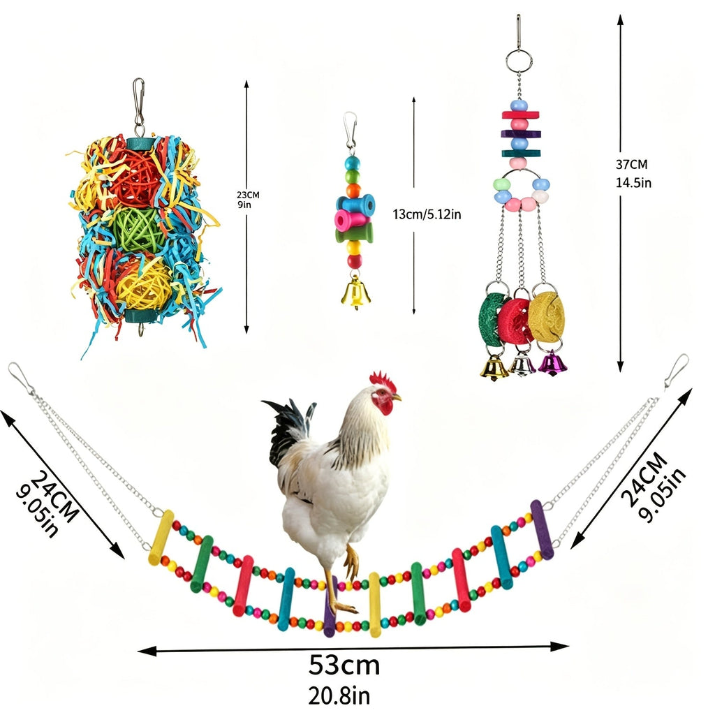 Chicken Coop Toy Set in 5 or 9 Piece Options, Hanging Poultry Enrichment Accessories for Backyard Hens, Coop Activity and Chicken Keeper Gifts