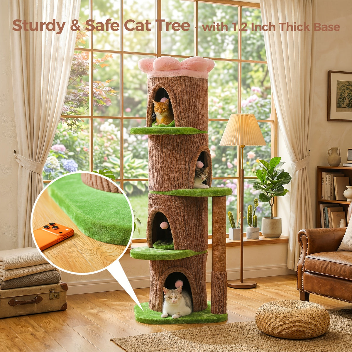 Forest Cat Tree Tower with Flower Top Perch, Indoor Climbing and Resting Furniture in 35.8, 56.3 or 68.5 Inch Height and Color Options