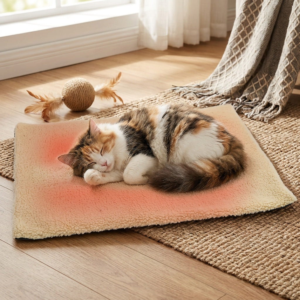 Self-Warming Pet Mat for Cats and Dogs, Soft Khaki Thermal Sleeping Pad with Reflective Layer, No Electricity Needed for Cozy Indoor Rest