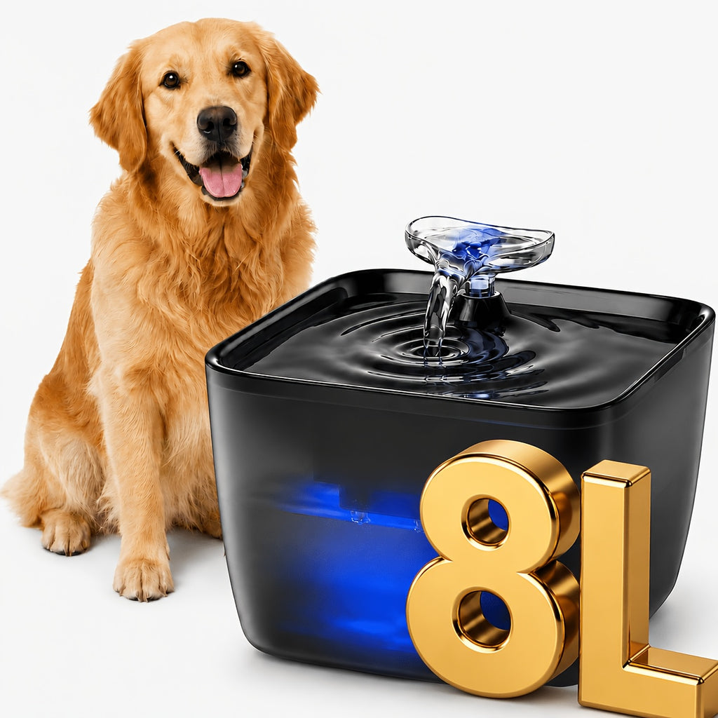 Automatic Pet Water Fountain 8L with Dry-Run Protection, Quiet Plastic Drinking Dispenser for Cats and Dogs with Black or Blue Filter Bundles