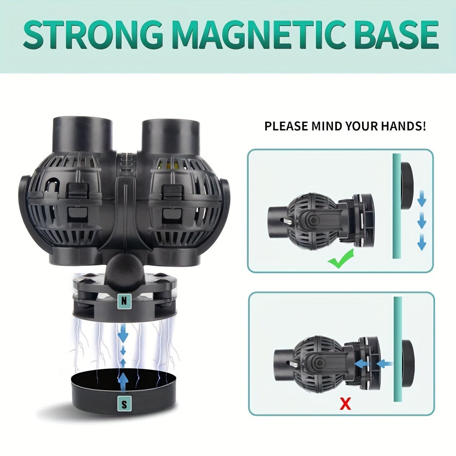 Aquarium Wave Maker with Dual 180° Adjustable Heads, Magnetic Mount Circulation Powerhead for 55–125 Gallon Freshwater and Saltwater Reef Tanks