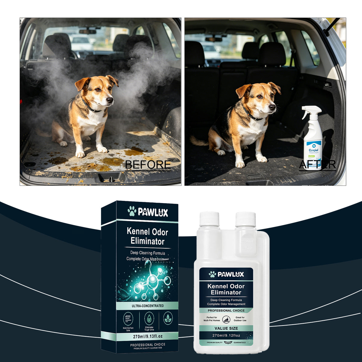 Dog Kennel Deodorizer 270ml for Dog and Cat Areas, Non-Enzymatic Pet Odor Removal Formula for Household Spaces and Kennel Cleaning Routines