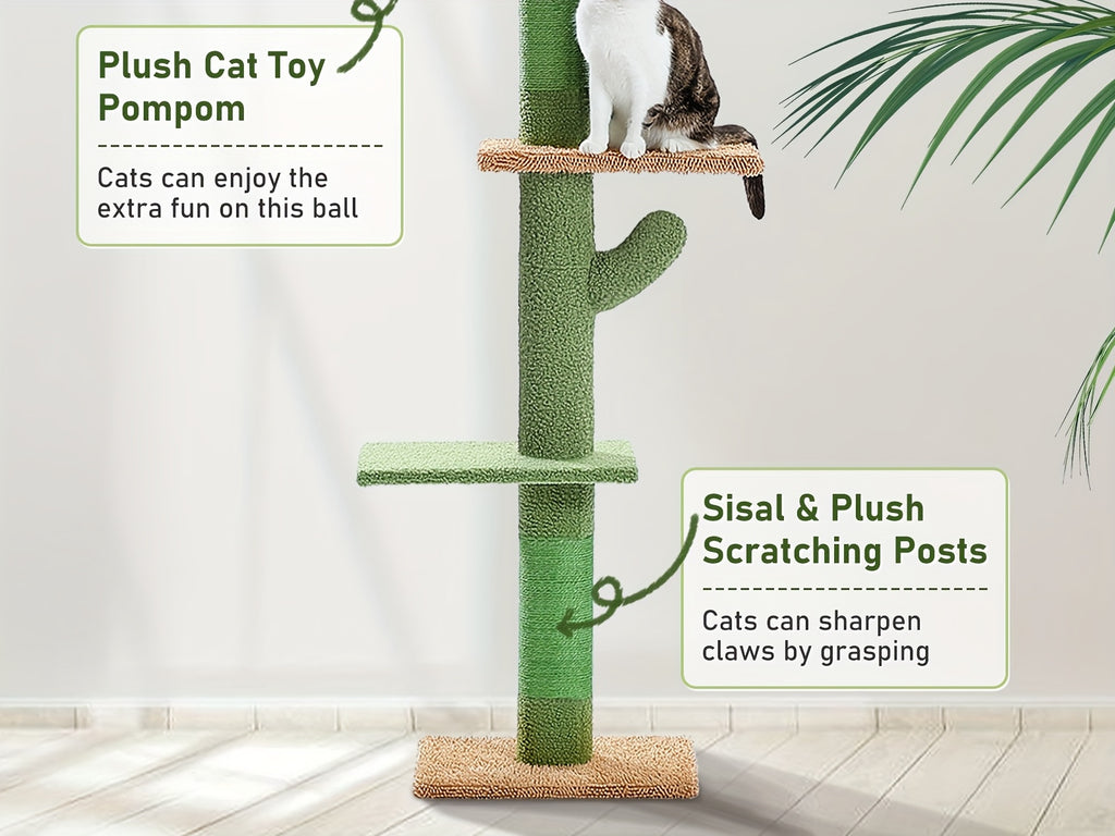 Floor to Ceiling Cat Tree, 90–107 Inch Adjustable 4-Tier Indoor Cat Tower with Tension Rod and Soft Carpet-Style Platforms for Climbing and Rest