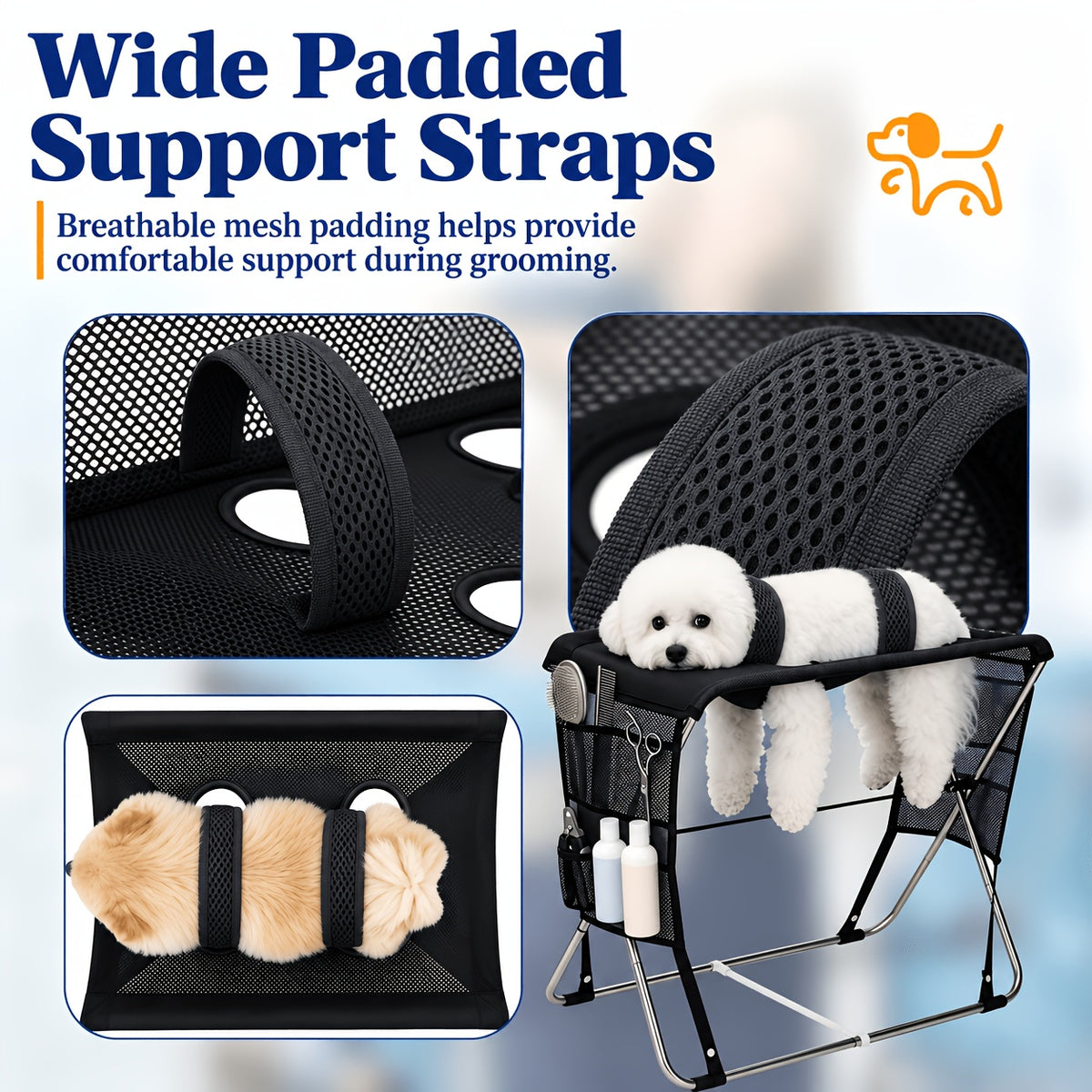 Pet Grooming Hammock with Stand for Nail Trimming, Foldable Mesh Support Bed for Cats and Dogs, Bathing and At-Home Paw Care