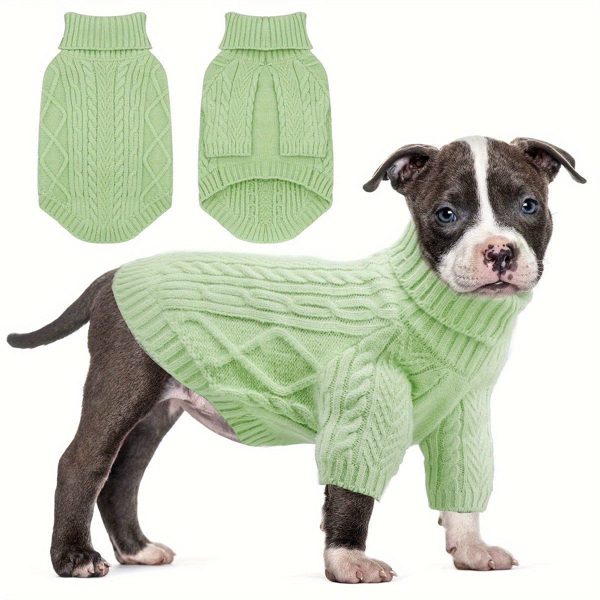 Cable Knit Dog Sweater with Turtleneck and Long Sleeves, Soft Warm Pullover for Small to Medium Dogs, Five Colors and XS-XL Sizes