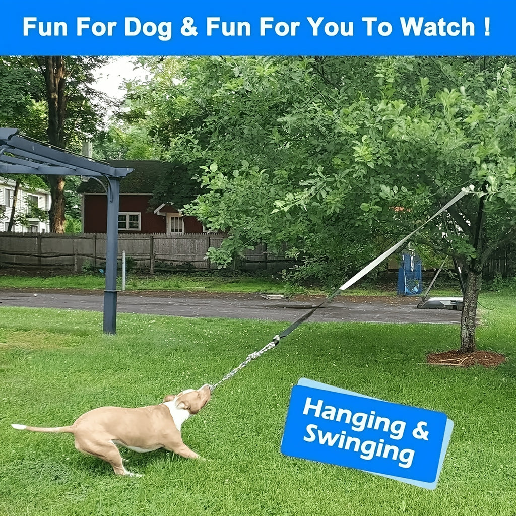 Tree Hanging Dog Tug Toy with Bouncy Tether and Chew Rope, Black Outdoor Tug of War Toy for Supervised Backyard Play with Small to Large Dogs