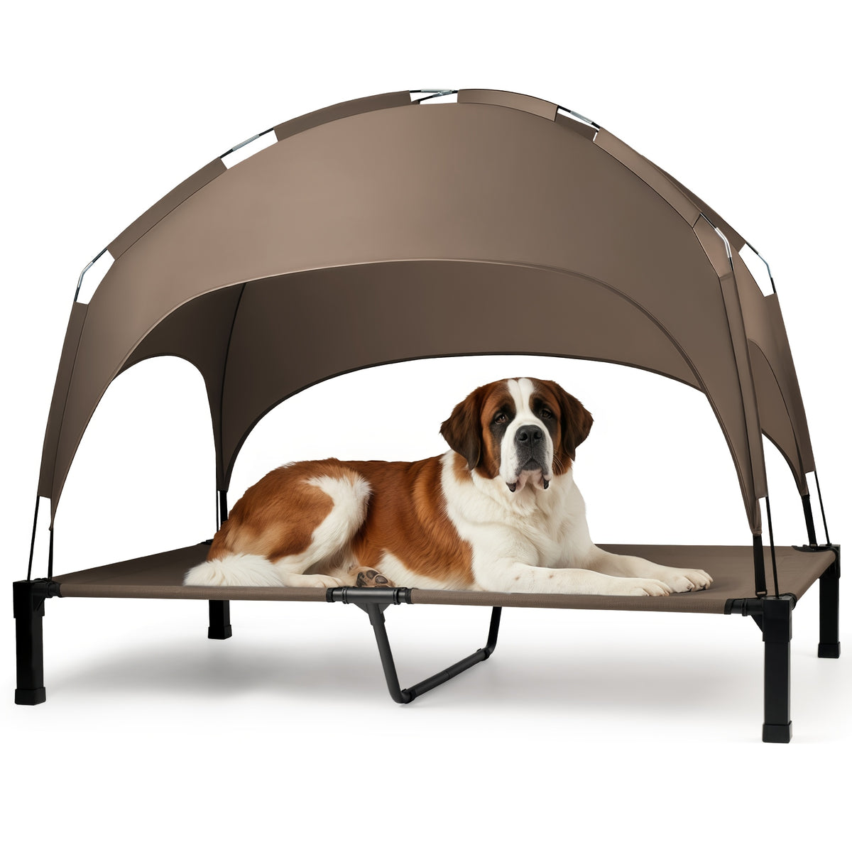 Dog Cot with Canopy, Elevated Outdoor Dog Bed with Removable Shade and Adjustable Non-Slip Feet for Large Dogs, Camping and Indoor Rest