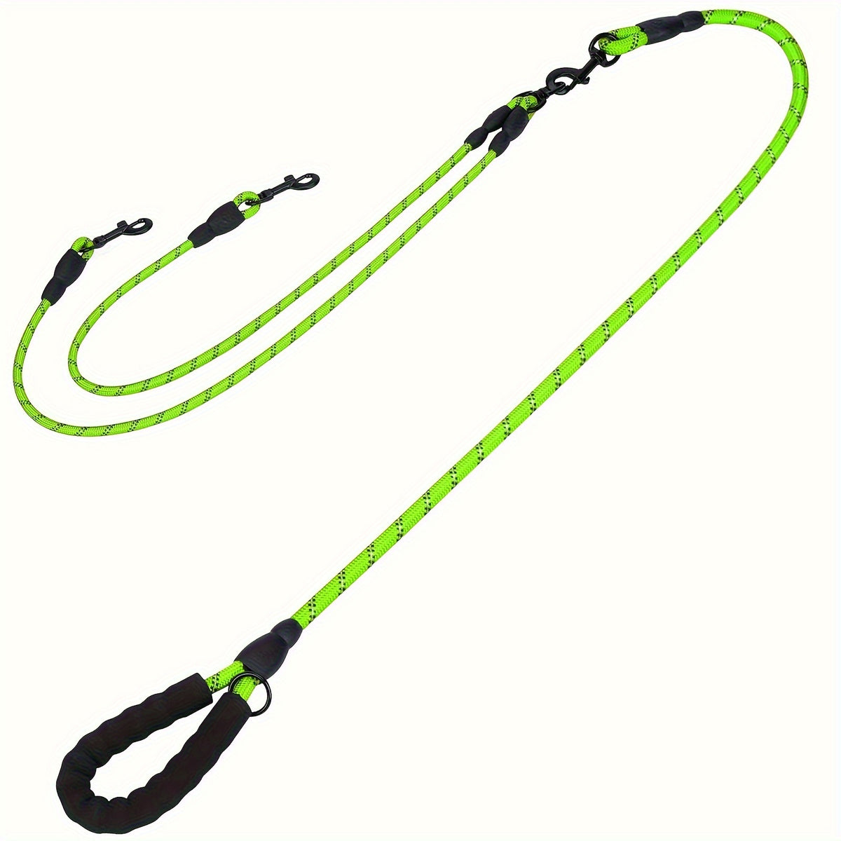 Double Dog Rope Leash with 360-Degree Swivel, Reflective Nylon Lead and Padded Foam Handle for Walking Two Small Dogs or Puppies