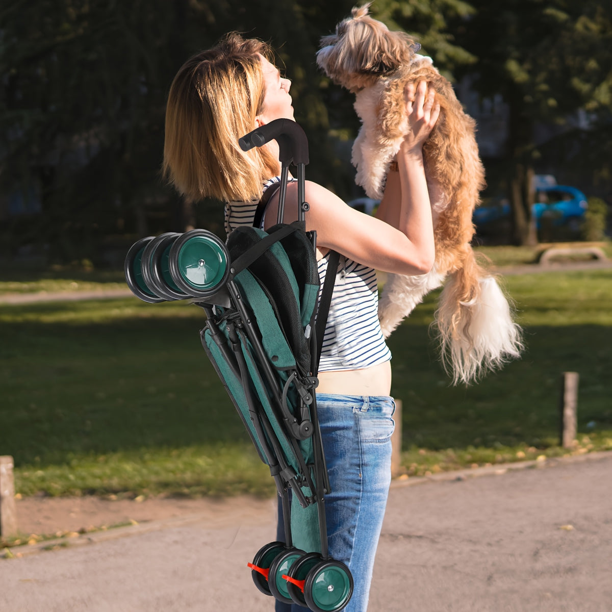 Lightweight Cat Stroller 8.95 lb with One-Touch Fold, Breathable Mesh, Adjustable Shoulder Strap and Safety Leash for Small Pet Travel and Daily Walks