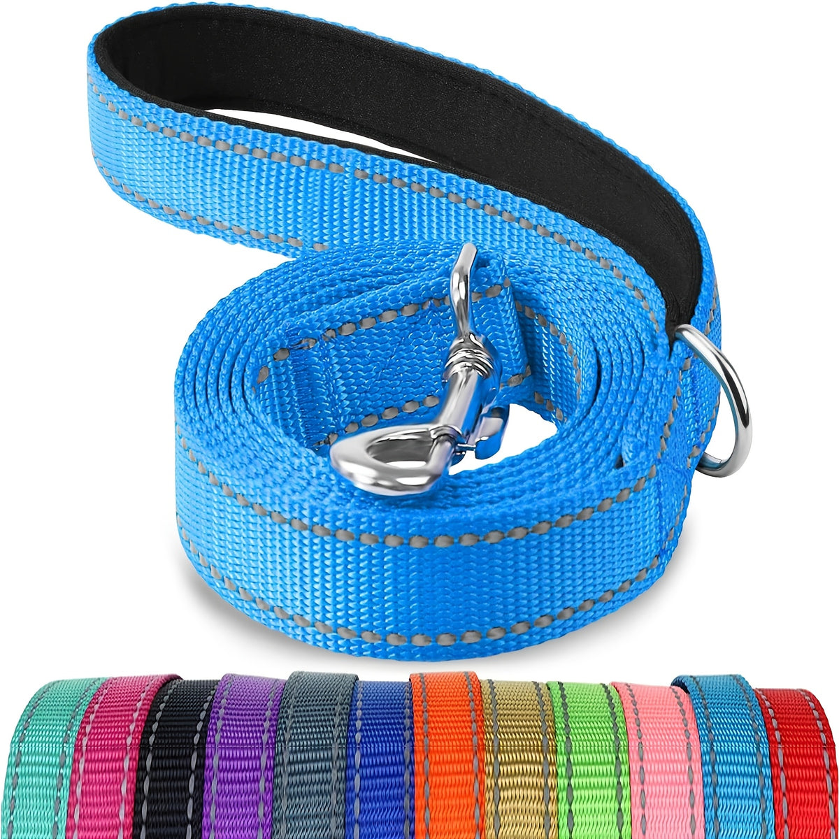 5 Foot Reflective Dog Leash with Padded Handle, 1 Inch Wide Flat Walking Lead for Medium and Large Dogs, Daily Walks and Training in Six Colors