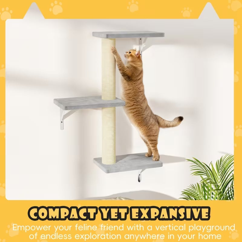 Cat Wall Furniture 7-Piece Set with House, Bridge, Hammock and Scratching Board, Wall-Mounted Climbing Shelves for Indoor Cats in Black or Grey