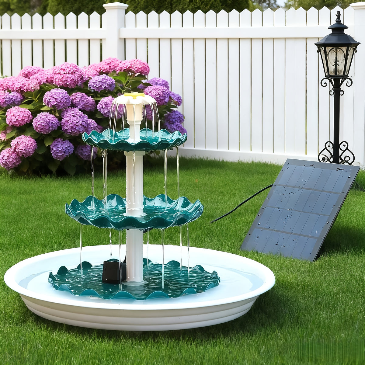 Solar Fountain Bird Bath in Light Blue, Three-Layer Flowing Water Feature for Outdoor Garden, Patio and Courtyard Decor with 3.5W Solar Power