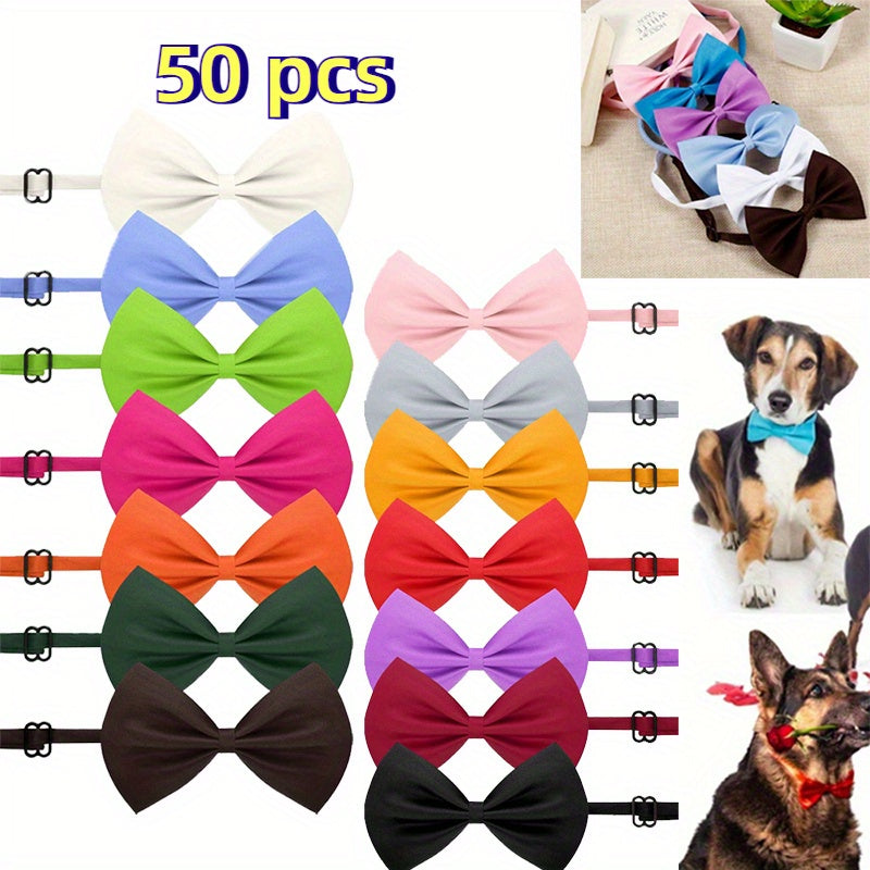 Pet Bow Tie Set 50 Pieces, Random Mixed Color Soft Fabric Dog and Cat Dress-Up Accessories for Grooming Finishes, Birthday Parties and Photo Sessions