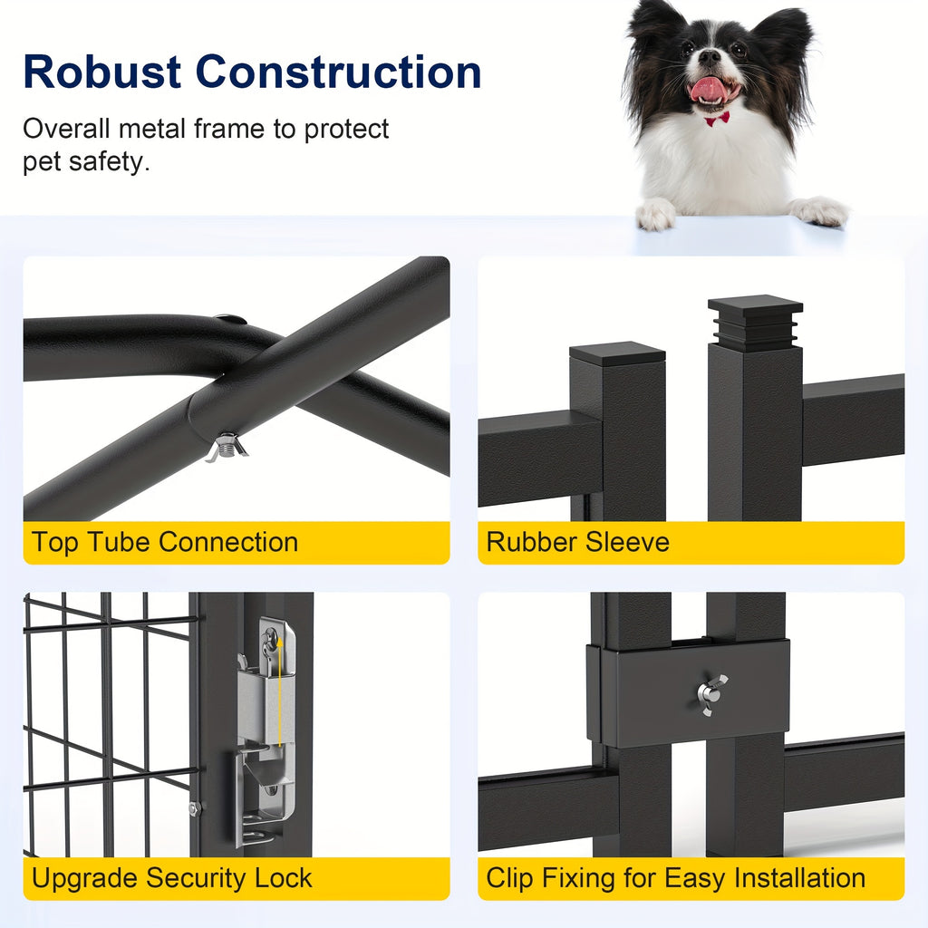 Outdoor Dog Run Enclosure with Roof Cover, Heavy-Duty Steel Mesh Kennel with Lockable Door and Ground Pegs, Four Size Options for Backyard and Farm