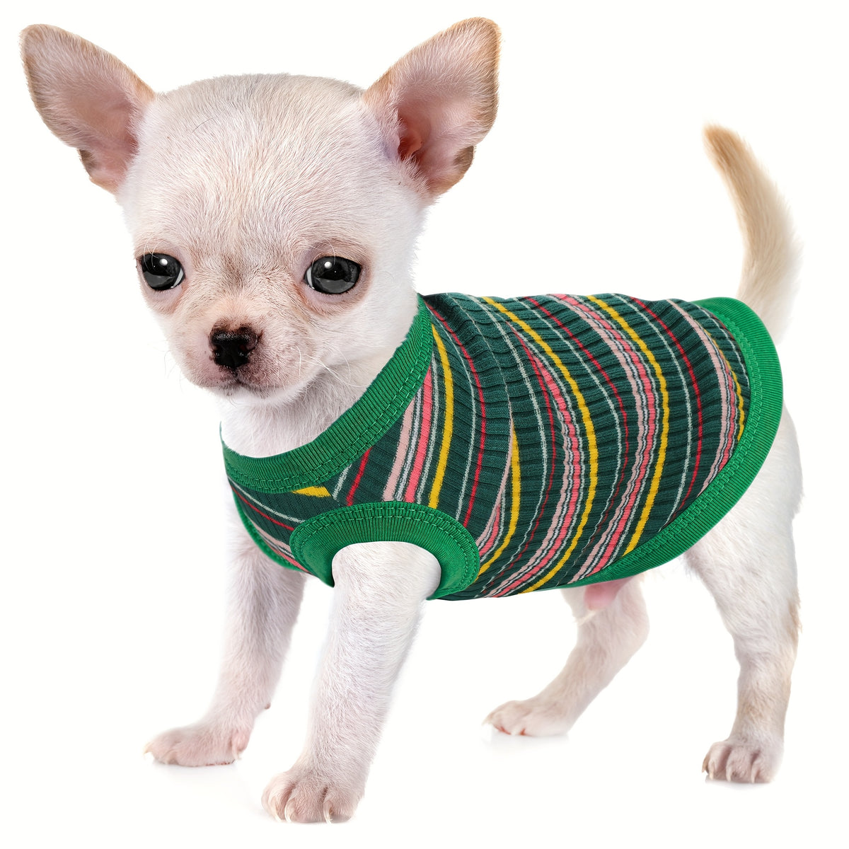 Striped Dog Tank Top with Soft Ribbed Fabric, Sleeveless Pullover Pet Vest for Small Dogs, Six Colors and XS–XXL Size Options, Hand Wash Only