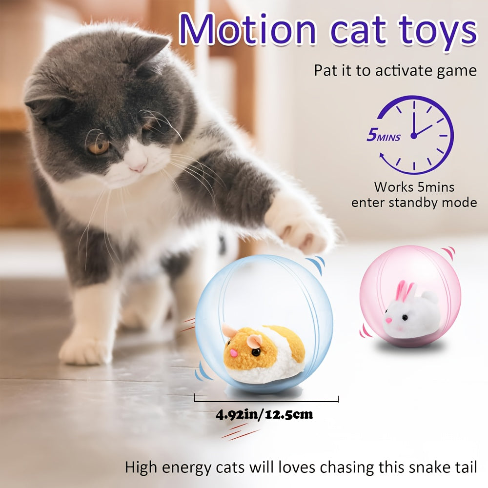 Rechargeable Cat Toy Ball with Motion Activated Movement, Automatic Indoor Chase Toy in Blue or Pink with Rabbit or Squirrel Style Options