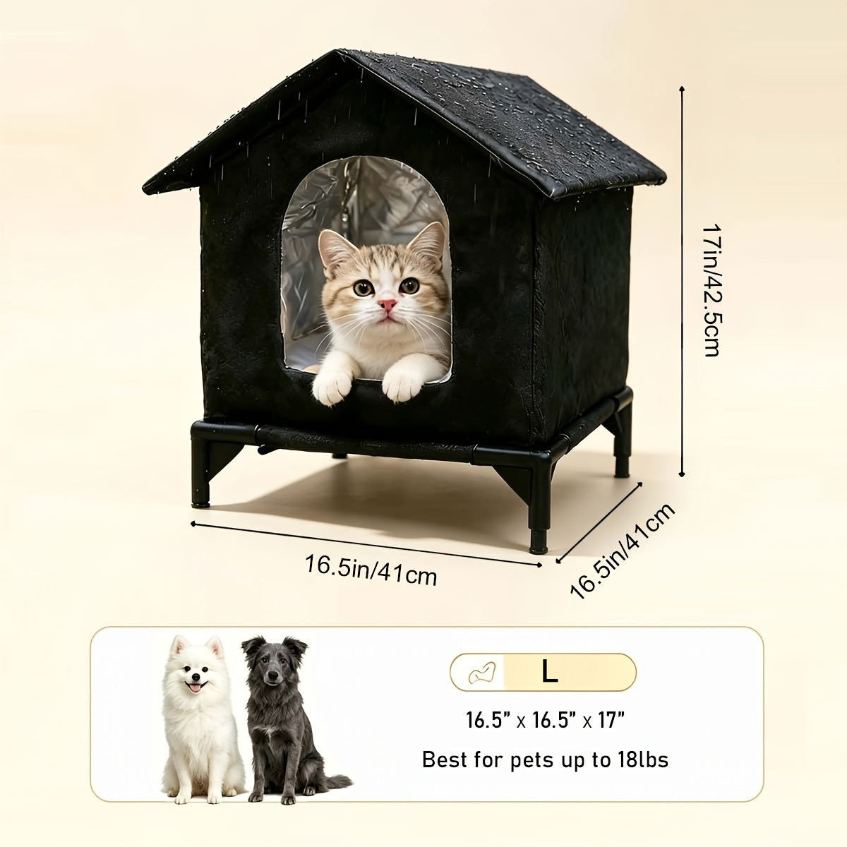 Outdoor Cat House with Raised Floor, Weatherproof Insulated Shelter for Feral and Stray Cats, Easy Assembly for Porch and Garage, Black or Grey