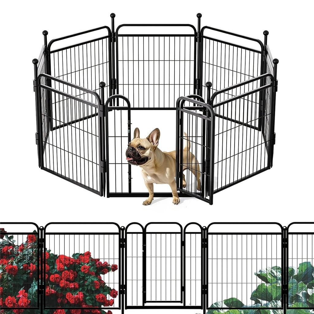 Dog Playpen with Gravity Lock Gate, 8-Panel Foldable Indoor Outdoor Pet Fence in 24 or 32 Inch Options for Small and Medium Dogs