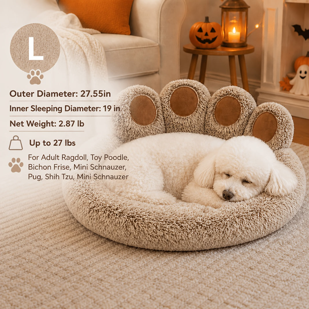 Bear Paw Dog Bed with Plush Raised Sides, Soft Cozy Cat Sleeping Cushion for Indoor Naps, Five Color Options and Six Sizes