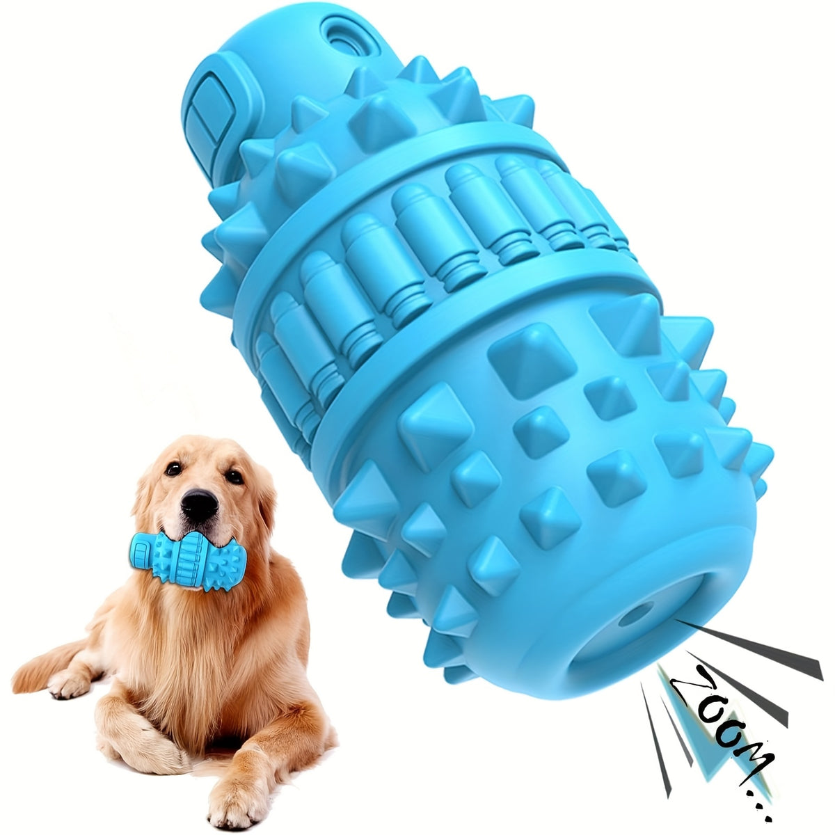 Bottle-Shaped Dog Chew Toy with Squeaker, Textured Rubber Play Toy in Green or Blue for Medium and Large Dogs, Supervised Interactive Games