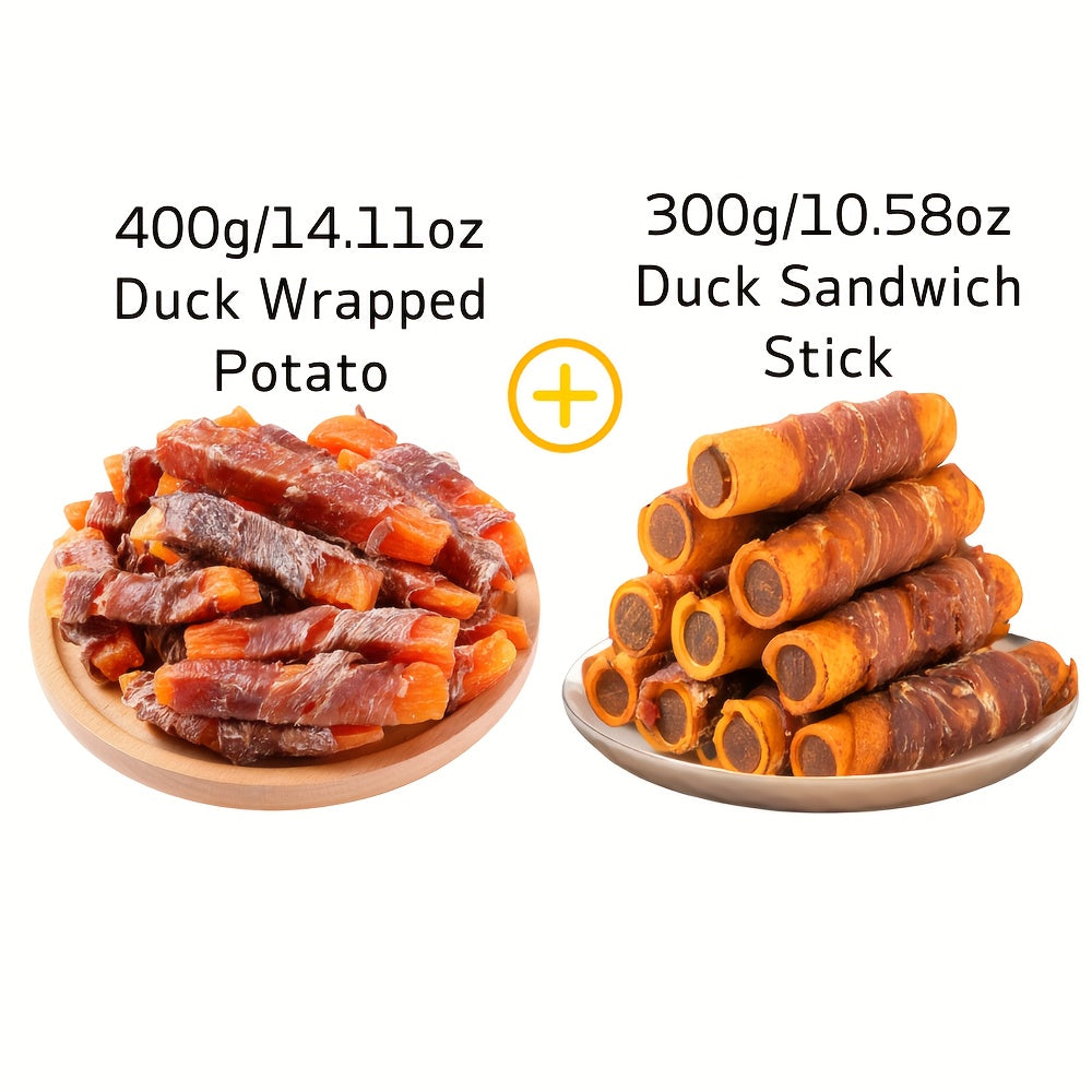 Dog Chew Treats Duo Packs, Chicken and Duck Jerky with Beef Chew Stick Options for Supervised Training Rewards, Everyday Snacks and Dog Gift Baskets