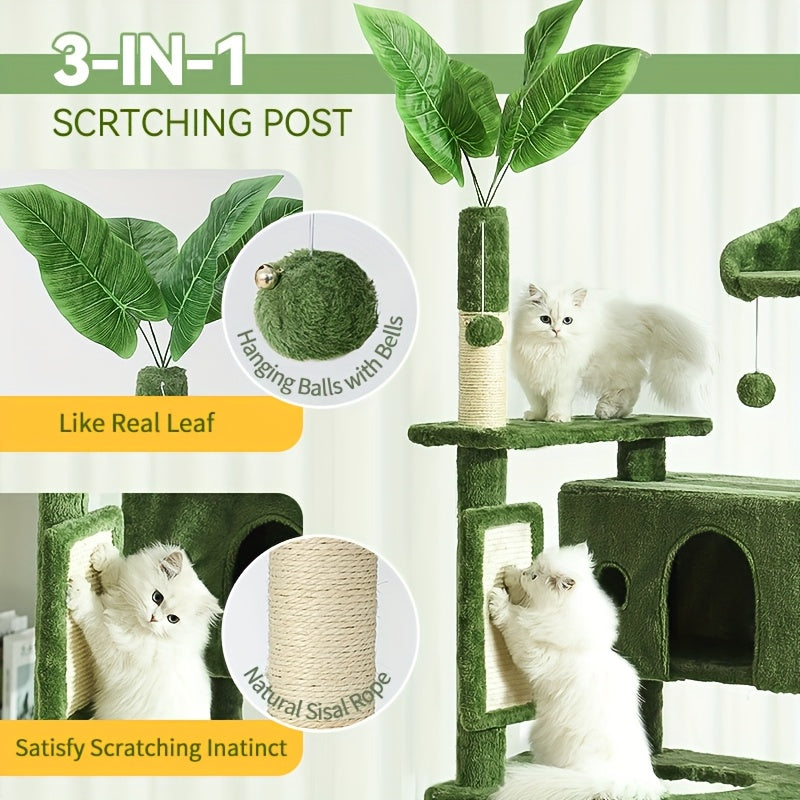 Nature Inspired Cat Tree with Plush Perch, Indoor Cat Tower with Scratching Surfaces, Condo Hideaway and Dangling Ball for Climbing, Play and Rest
