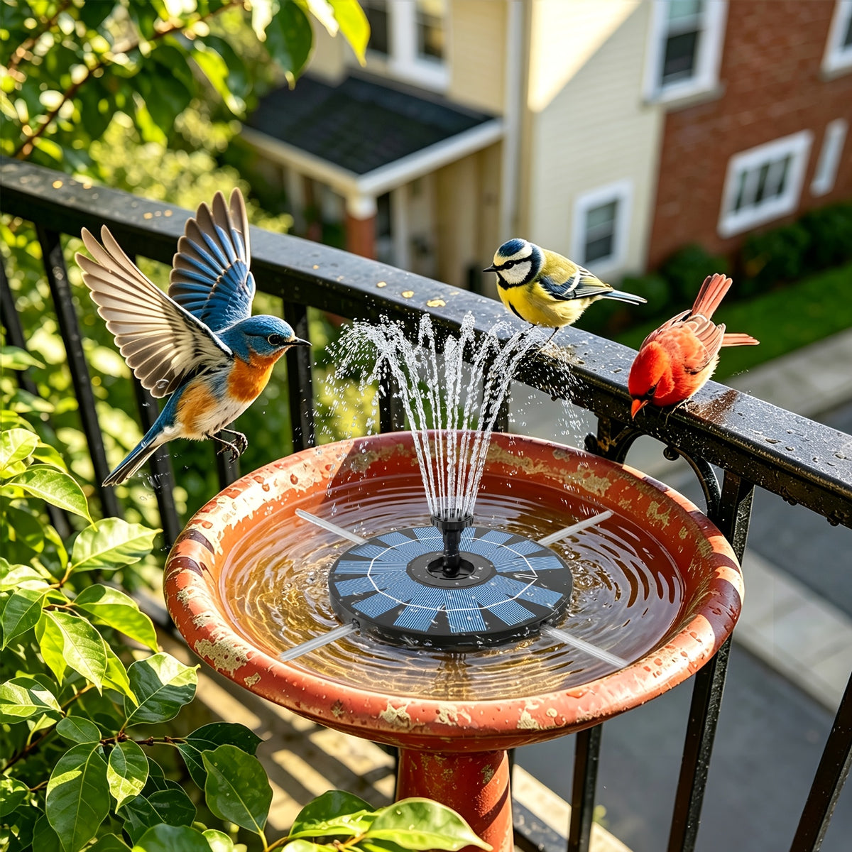 Solar Fountain Pump for Bird Baths, Floating Round Water Sprayer with Interchangeable Nozzle Styles for Outdoor Garden and Patio Water Features