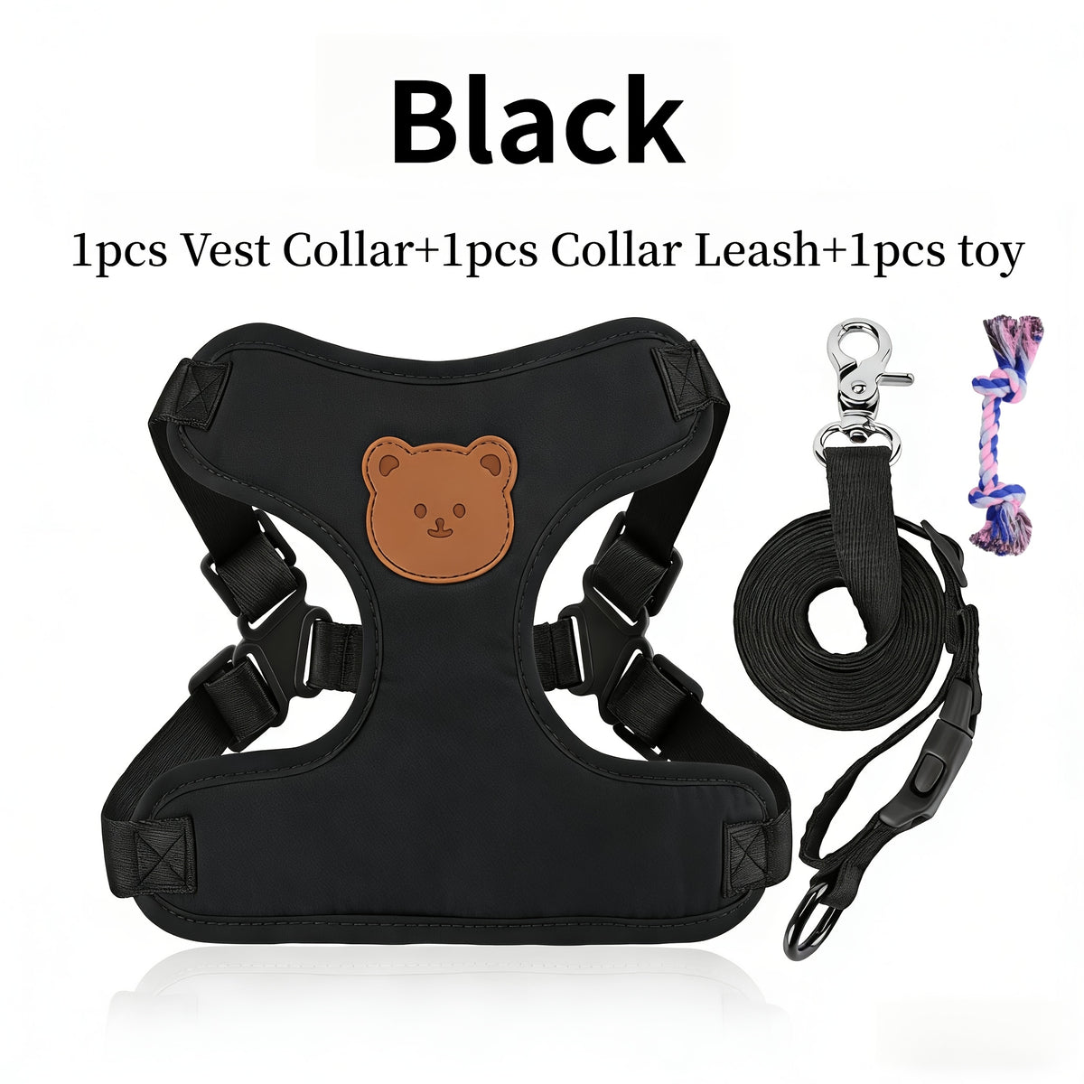 Bear Dog Harness and Leash Set with Cartoon Vest Design, 59-Inch Walking Lead, Green, Khaki or Orange Colors and S or L Sizes