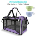 Cat Carrier Travel Set for Cats and Small Dogs, Soft-Sided Breathable Collapsible Pet Bag with Bowl, Collar or Pet Glove Bundle Options
