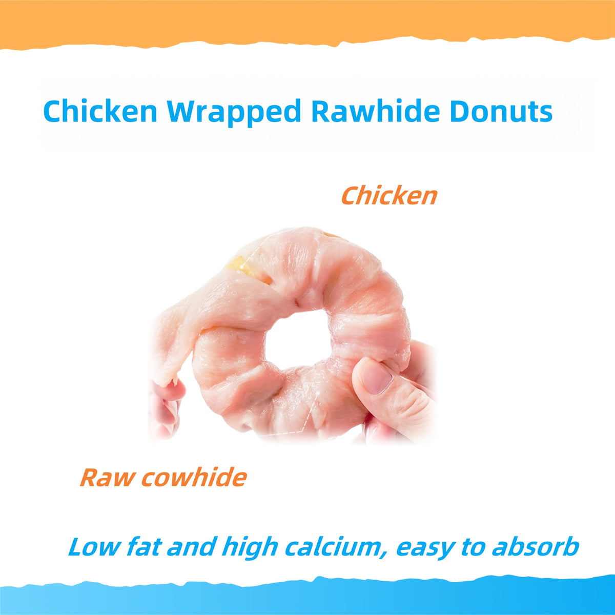 Chicken Wrapped Rawhide Donuts for Dogs, Ring-Shaped Chew Treats for Small and Medium Dogs, 3 oz 2-Pack, 6 oz 4-Pack or 12 oz 8-Pack