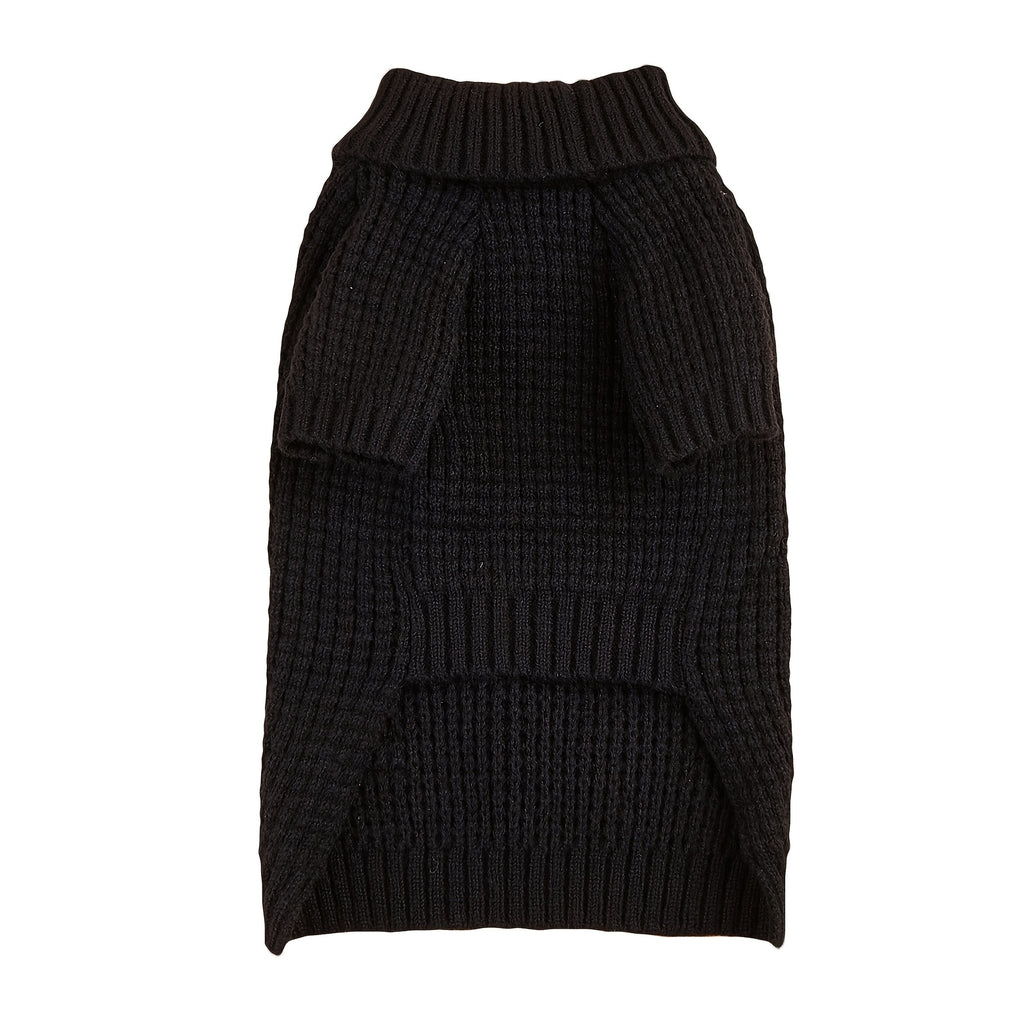 Black High Neck Pet Sweater with Ribbed Cuffs and Snap Buttons, Polyester Clothing for Dogs and Cats, XS M L XL XXL Options for Cool Weather