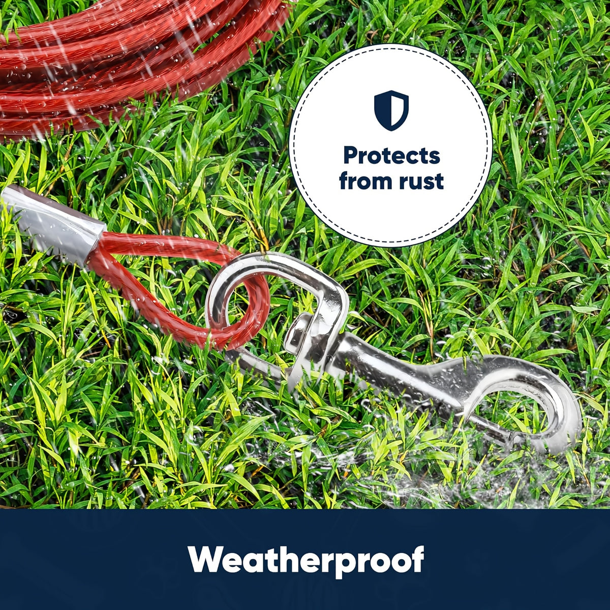 25 Foot Dog Tie Out Cable with Quick-Release Swivel Clips and 360-Degree Rotating Clasp, Transparent Outdoor Yard Lead for Supervised Dog Time