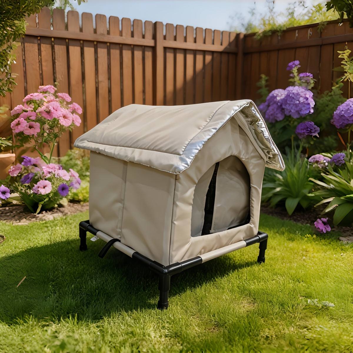 Outdoor Cat House with Raised Floor, Weatherproof Insulated Shelter for Feral and Stray Cats, Easy Assembly for Porch and Garage, Black or Grey