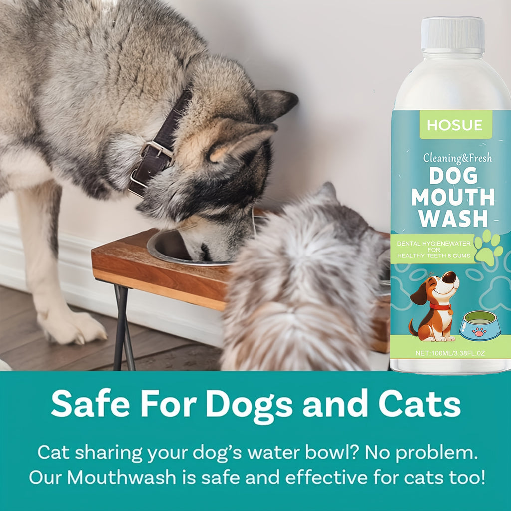 Dog Mouthwash with Peppermint Extract, 100ml 3.38 fl oz Oral Care Liquid for Fresh Breath and Label-Directed At-Home Canine Care Routines