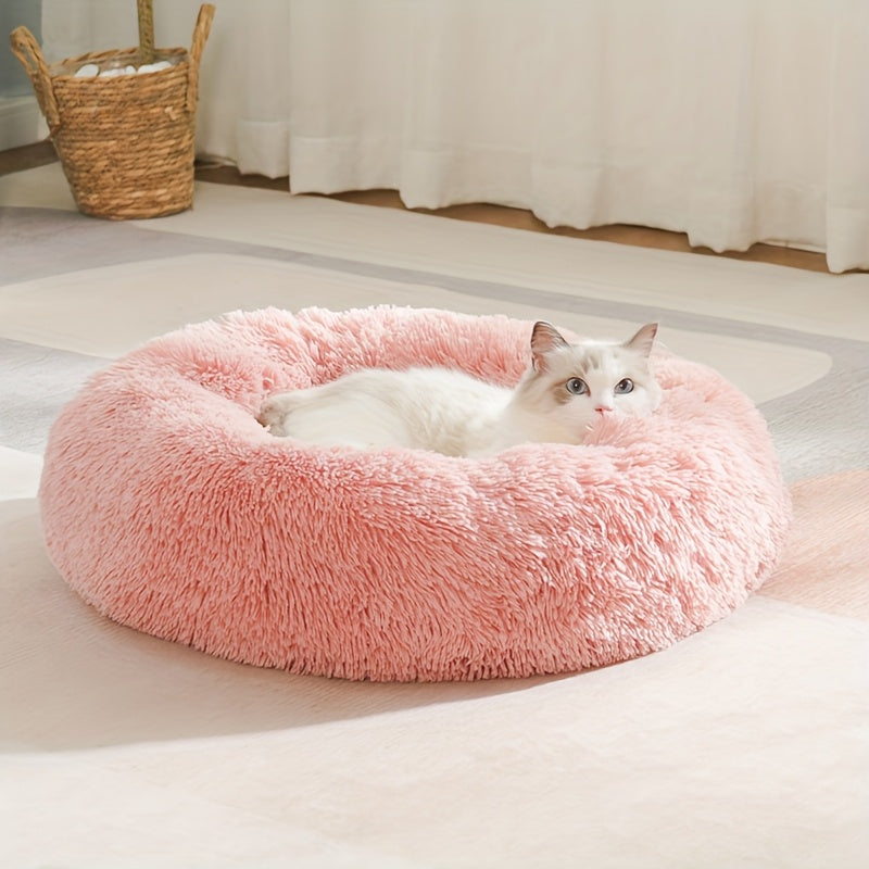 Soft Circular Cat Bed in Pink or White, All-Season Pet Sleeping Nest for Cats and Small Dogs, S M L Size Options for Everyday Home Lounging