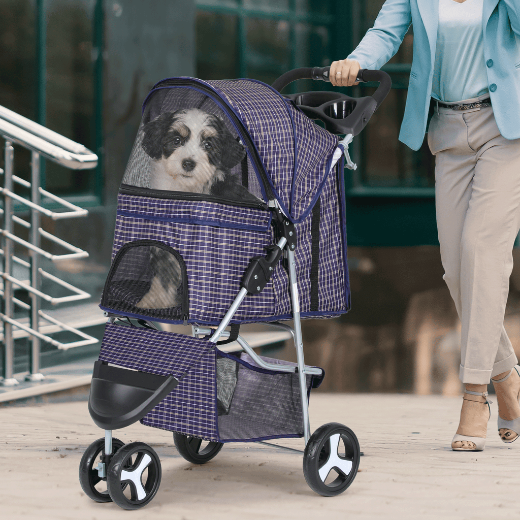 Pet Stroller with Storage Basket and Cup Holder, Magshion Three-Wheel Foldable Pushchair for Small and Medium Dogs and Cats, 14 Color and Pattern Options