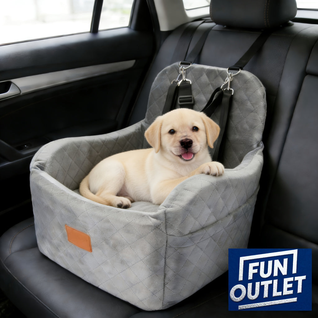 Elevated Dog Car Seat with 6-Inch Booster Cushion, Removable Washable Cover, 2 Storage Pockets and 3 Straps for Small and Medium Dogs up to 35 lbs