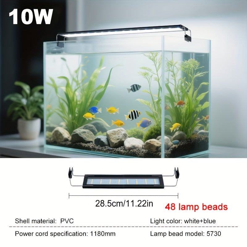 Aquarium Plant Light with Retractable Stand, Blue and White Fish Tank Lighting for Open-Top Home Aquariums, Five Sizes for 7.09-26.77 Inch Tanks