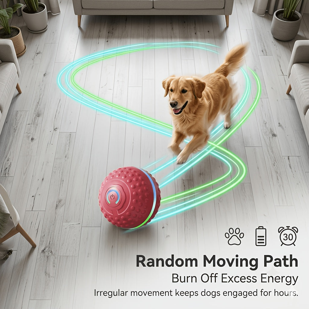 Electric Rolling Dog Toy Ball in Red, Automatic Moving Pet Ball for Interactive Chase Games, Supervised Playtime and Everyday Enrichment