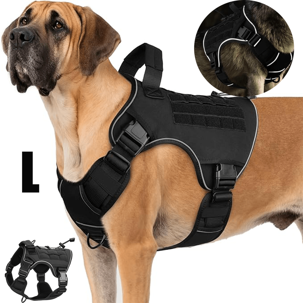 Tactical Dog Harness Vest with Adjustable Reflective Design, Machine Washable Outdoor Walking and Obedience Training Gear in S, M, L and XL