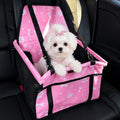 Small Dog Car Booster Seat with Bone Print, Foldable Oxford Pet Travel Carrier with Mesh Sides, Adjustable Straps and Storage Pocket