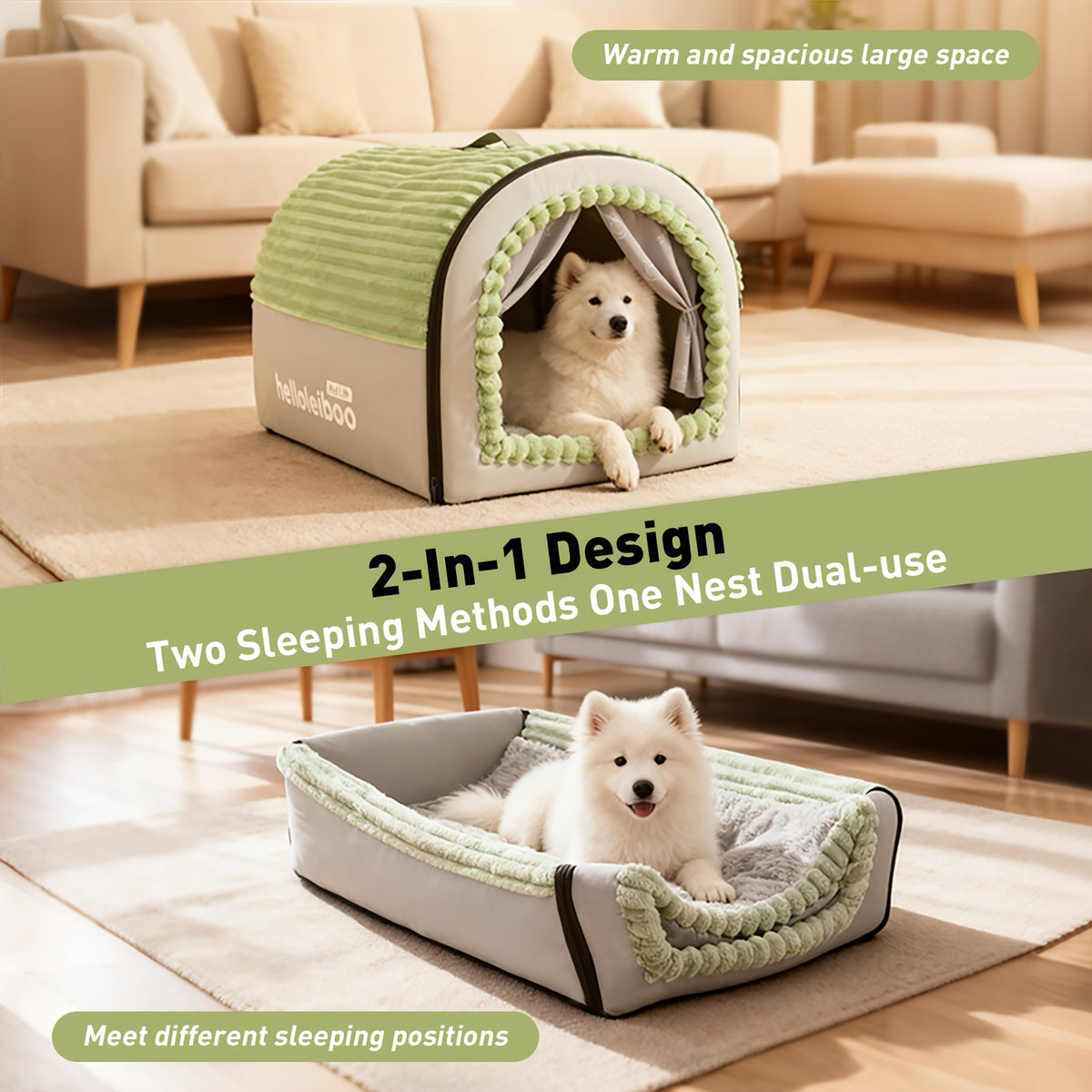 Foldable Indoor Dog House with Lid and Handle, 2-in-1 Brown Pet Tent Cave Bed with Soft Anti-Slip Washable Cushion for Dogs and Cats