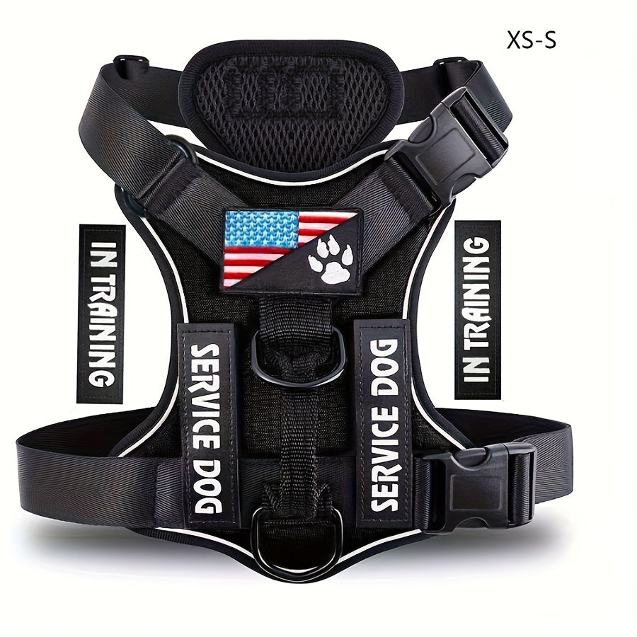 Dog Harness Vest with 5 Patches, Adjustable Reflective Oxford Walking Gear with Soft Mesh Lining for Small Medium Large Dogs, XS to XL