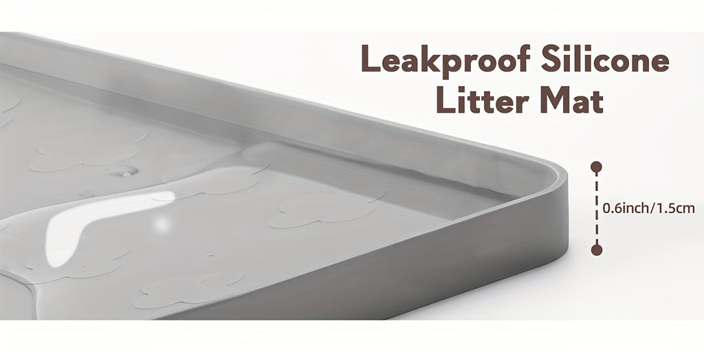 Silicone Cat Litter and Feeding Mat 34 x 22 Inches, 3-in-1 Washable Non-Slip Floor Protector with Raised Edges in Light Grey or Dark Gray