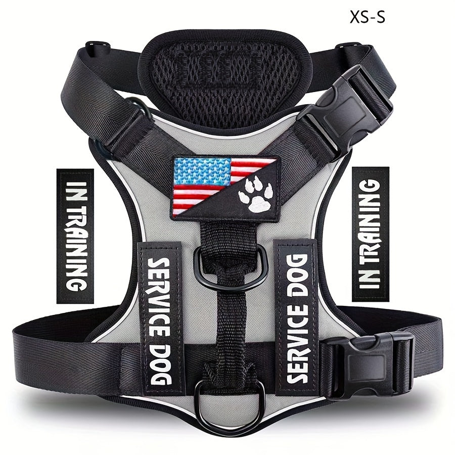 Dog Harness Vest with 5 Patches, Adjustable Reflective Oxford Walking Gear with Soft Mesh Lining for Small Medium Large Dogs, XS to XL