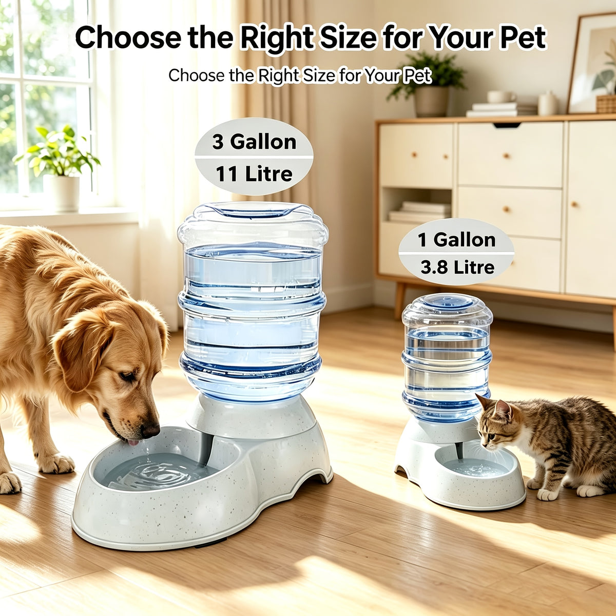 Gravity-Fed Dog Water Dispenser 2.91 Gallon, Gray Large Capacity Pet Waterer for Dogs and Cats, Automatic Refill Drinking Station for Home