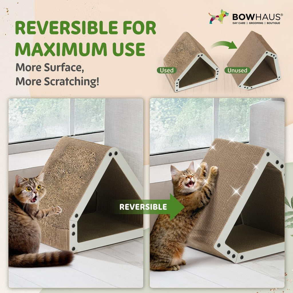 House Cat Scratcher Lounger, Reversible Five-Layer Cardboard Scratching Bed for Indoor Cats, 16.1 x 14.6 x 12 Inches in Brown or White