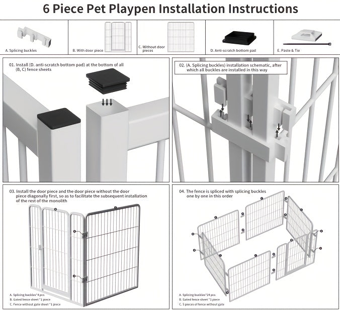 Indoor Dog Enclosure with Flexible Layout for Rest, Play and Potty Areas, Stainless Steel Pet Pen in Black or White for Small and Medium Dogs