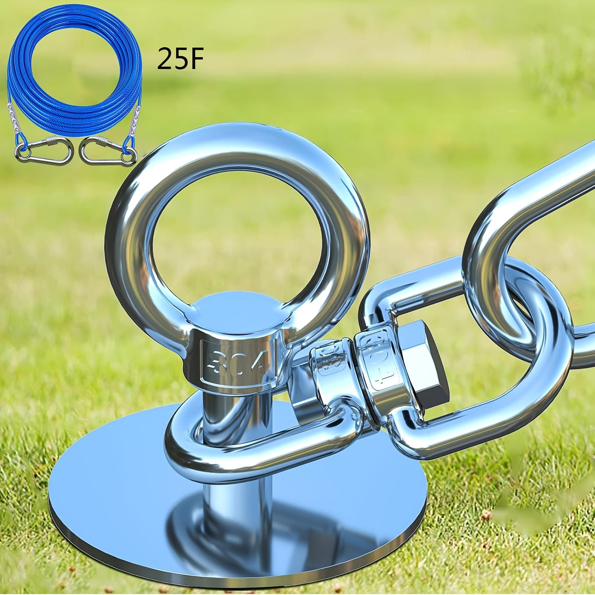 Dog Tie Out Stake in 304 Stainless Steel, 360° Swivel Ground Anchor for Supervised Yard and Camping Use with 15ft, 25ft or Pouch Options
